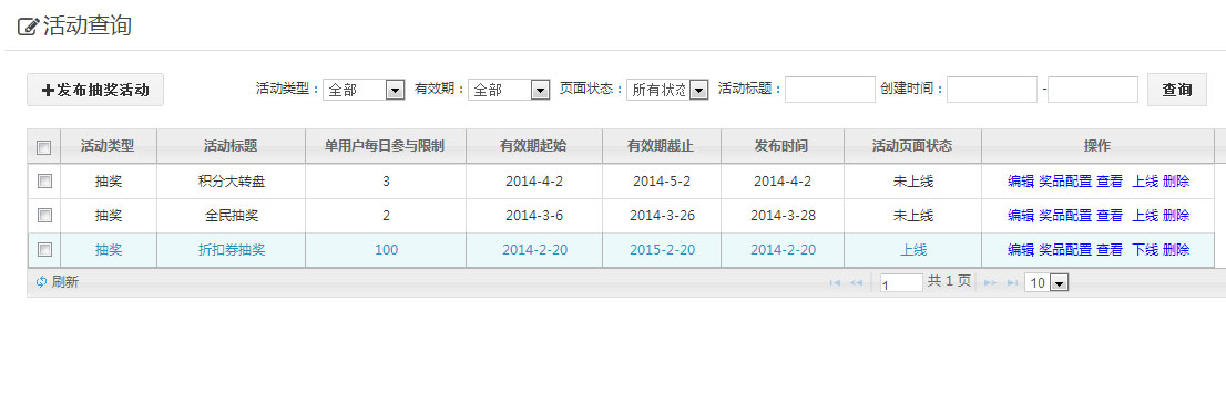 发布抽奖活动